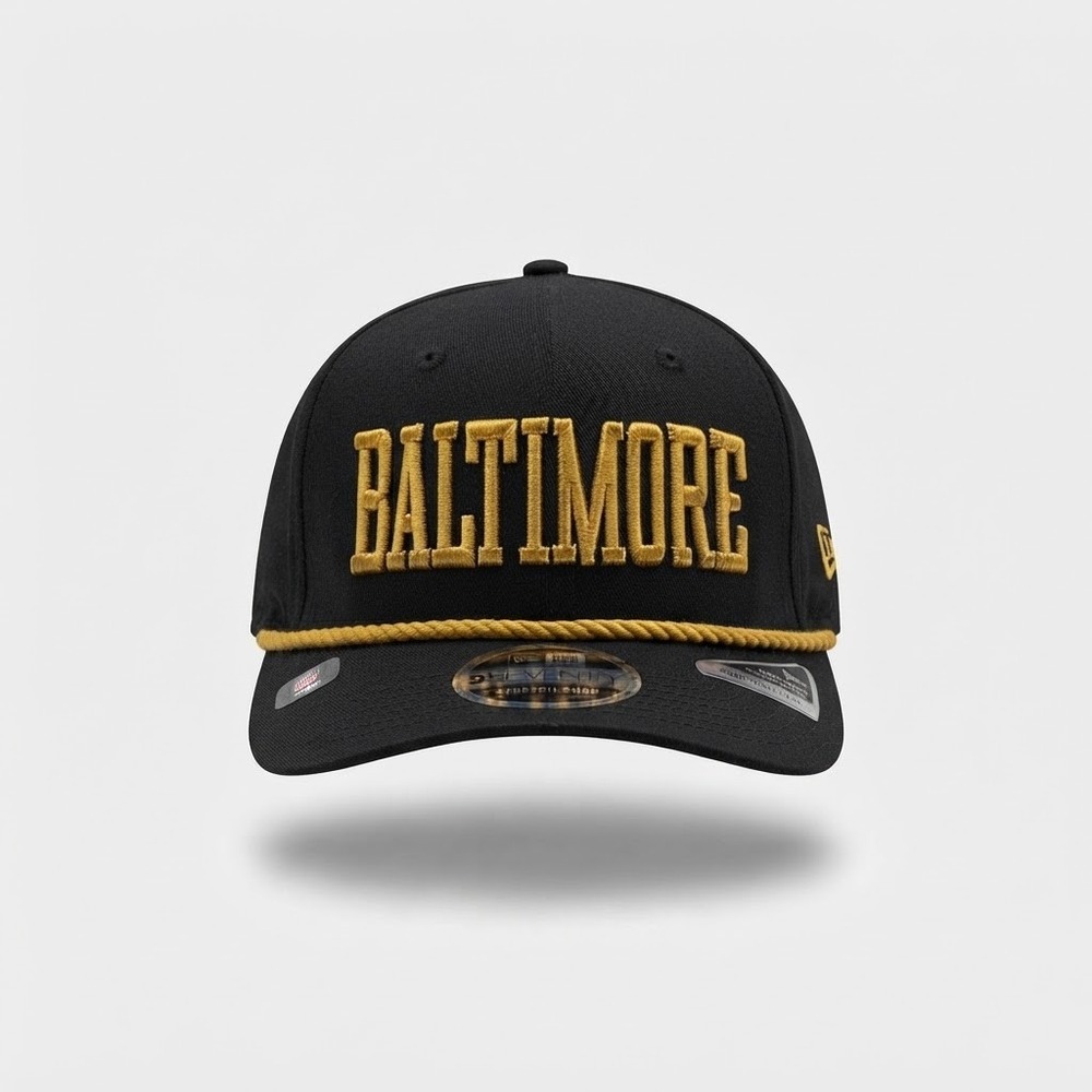 New Era Baltimore Ravens Hat Mens OSFM Black NWT 9SEVENTY Rope Snapback Cap
